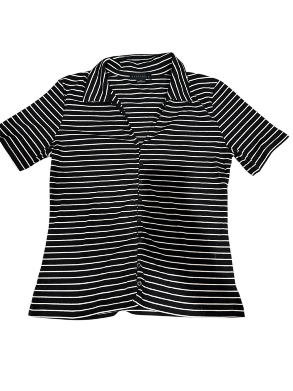Sanctuary Black & White Striped Button Front Top Size M